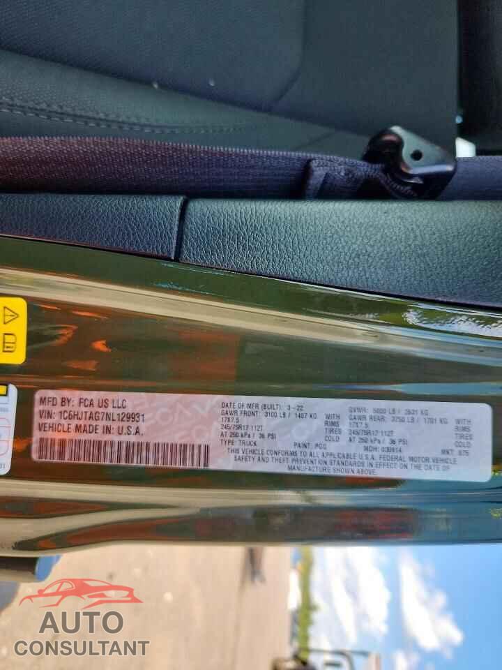 JEEP GLADIATOR 2022 - 1C6HJTAG7NL129931