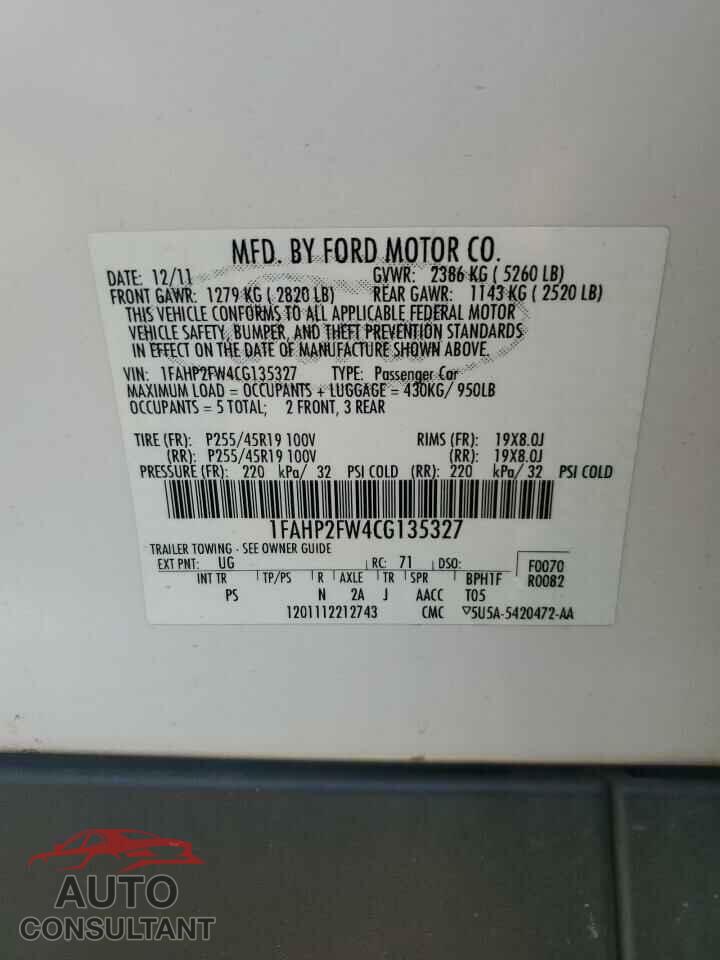 FORD TAURUS 2012 - 1FAHP2FW4CG135327