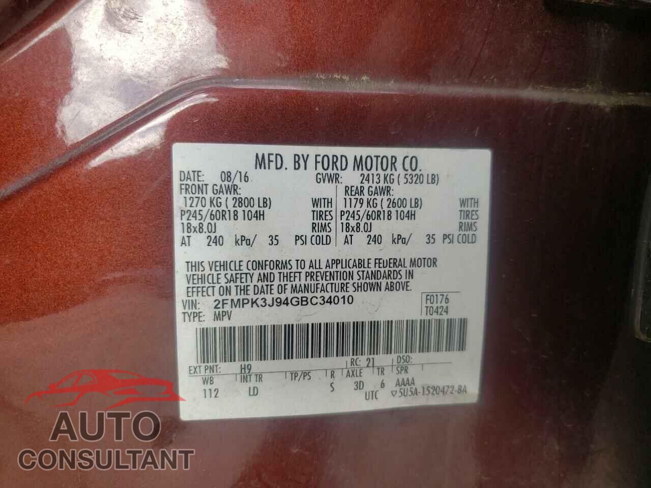 FORD EDGE 2016 - 2FMPK3J94GBC34010