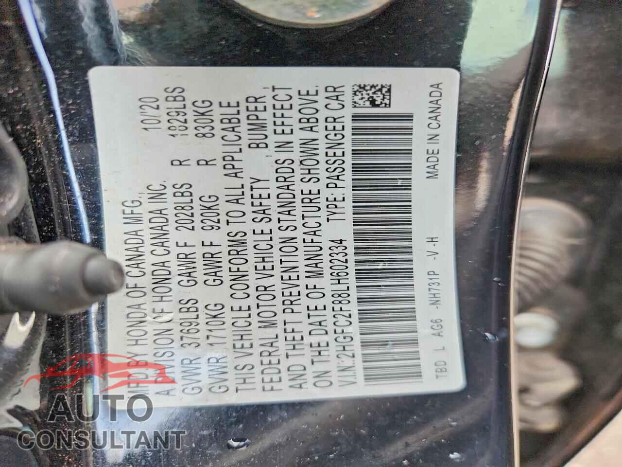 HONDA CIVIC 2020 - 2HGFC2F88LH602334