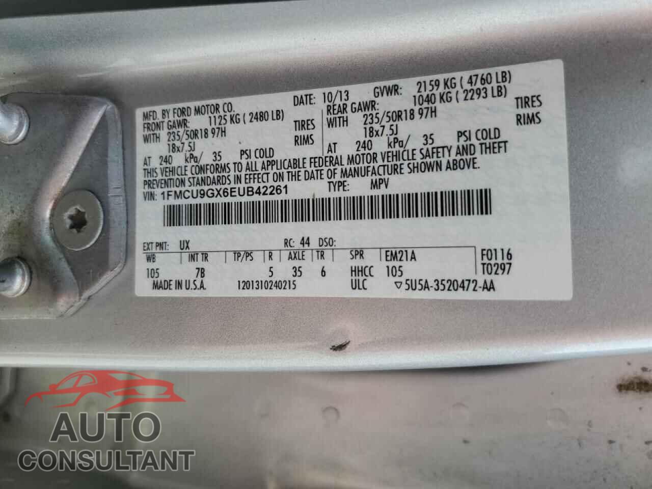 FORD ESCAPE 2014 - 1FMCU9GX6EUB42261