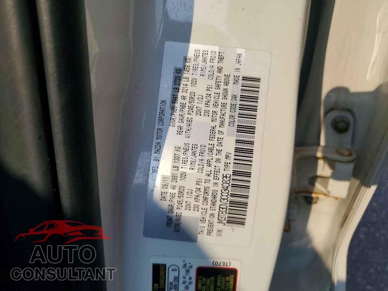 MAZDA CX-9 2012 - JM3TB3DV3C0340835