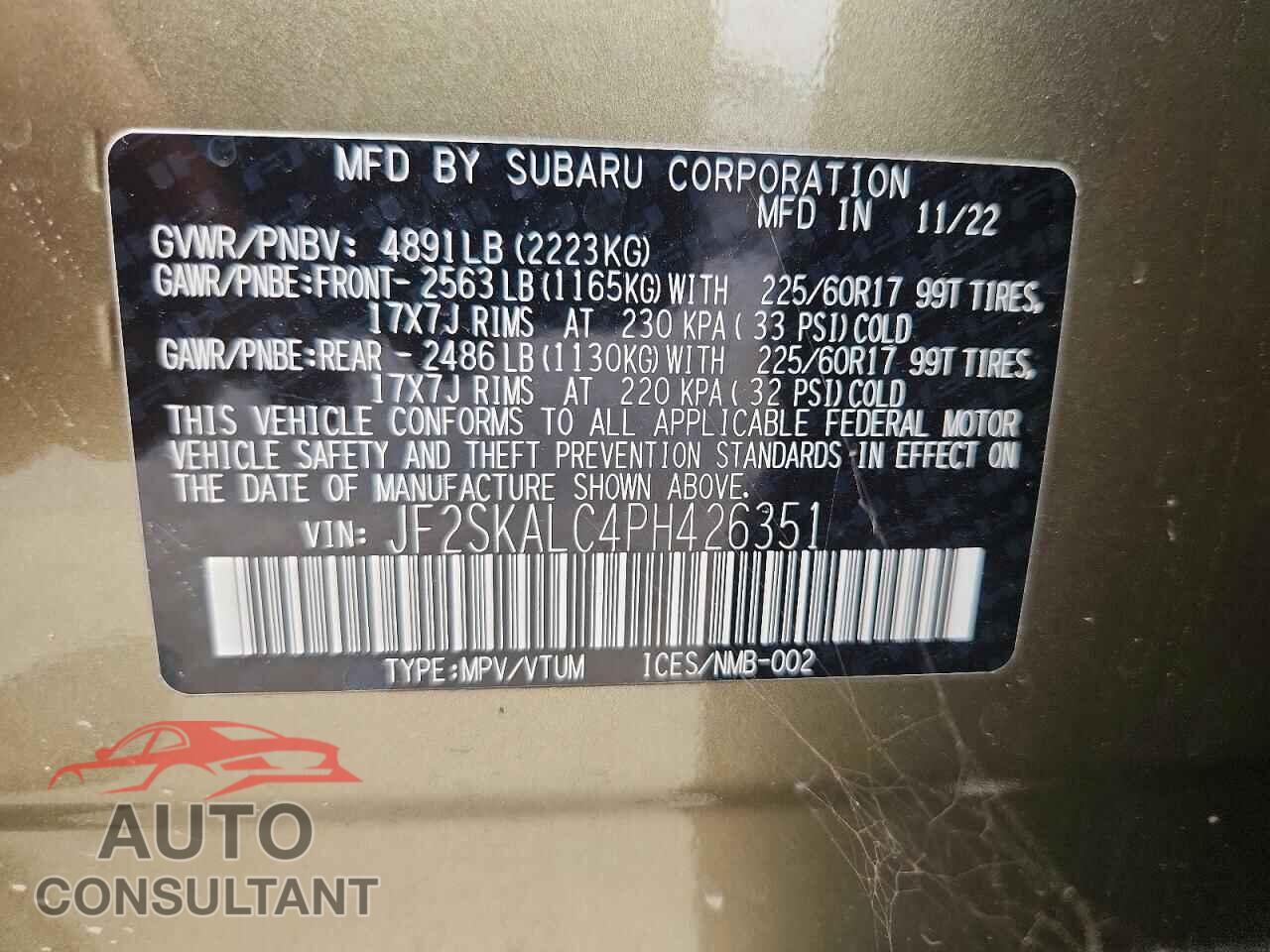 SUBARU FORESTER 2023 - JF2SKALC4PH426351
