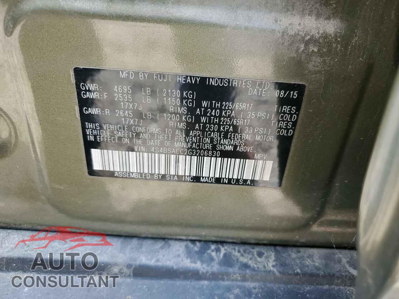 SUBARU OUTBACK 2016 - 4S4BSACC2G3206830