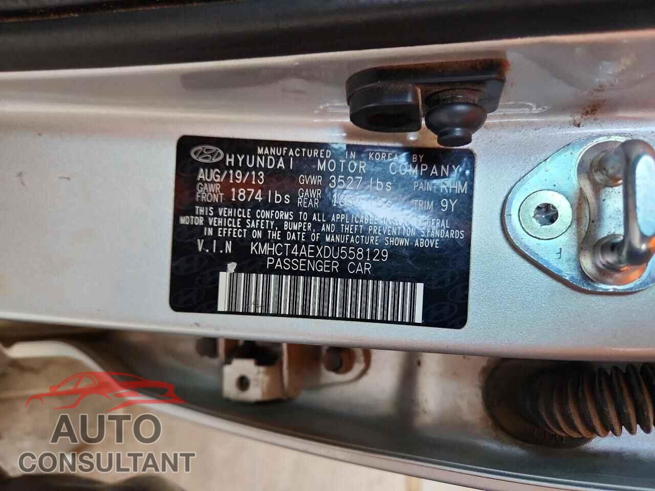 HYUNDAI ACCENT 2013 - KMHCT4AEXDU558129