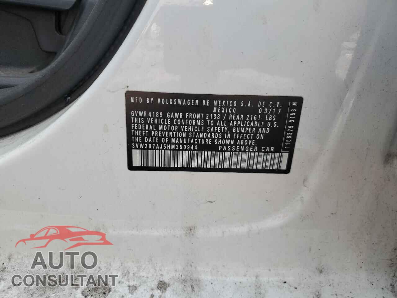 VOLKSWAGEN JETTA 2017 - 3VW2B7AJ5HM350944