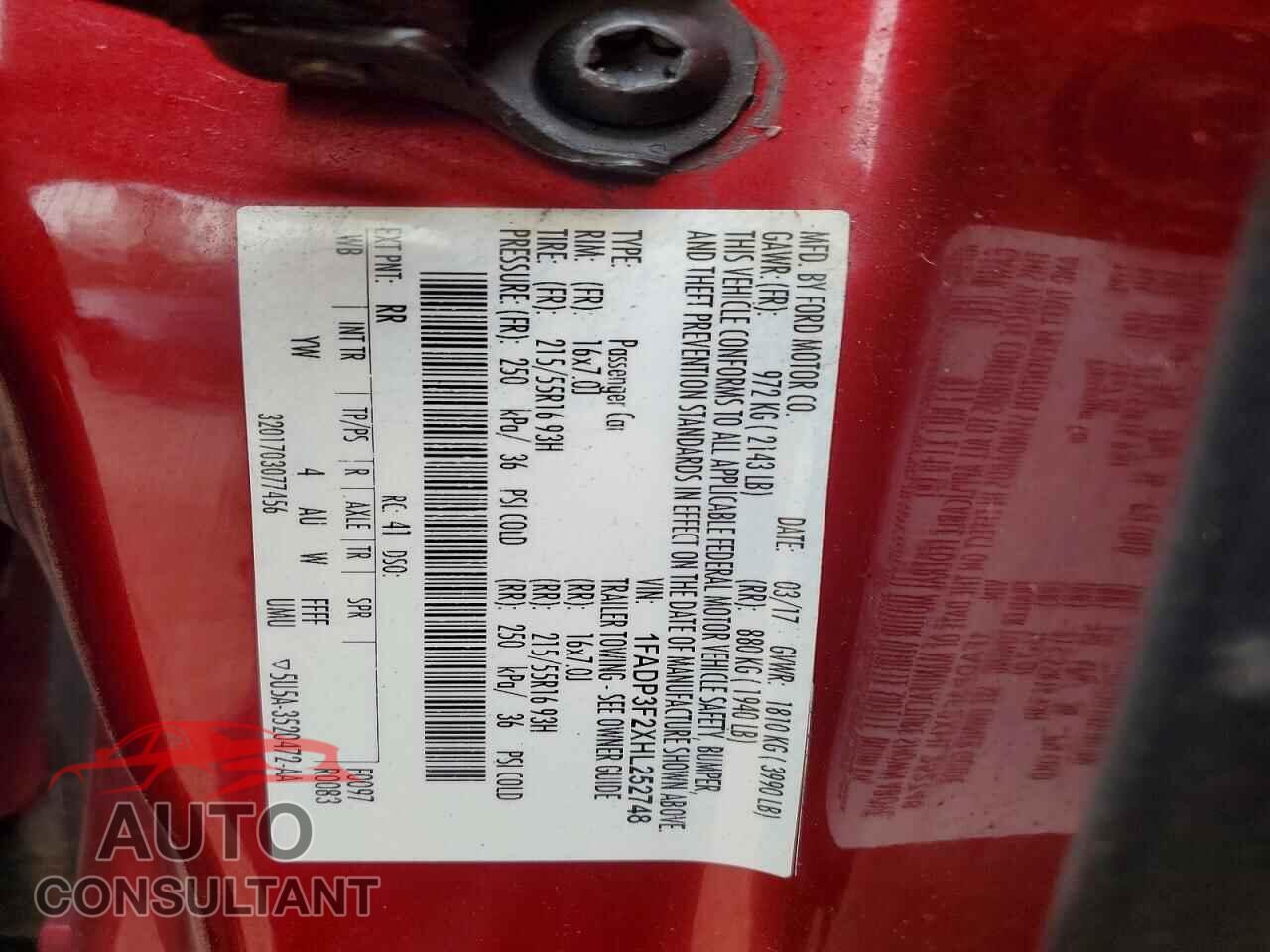 FORD FOCUS 2017 - 1FADP3F2XHL252748
