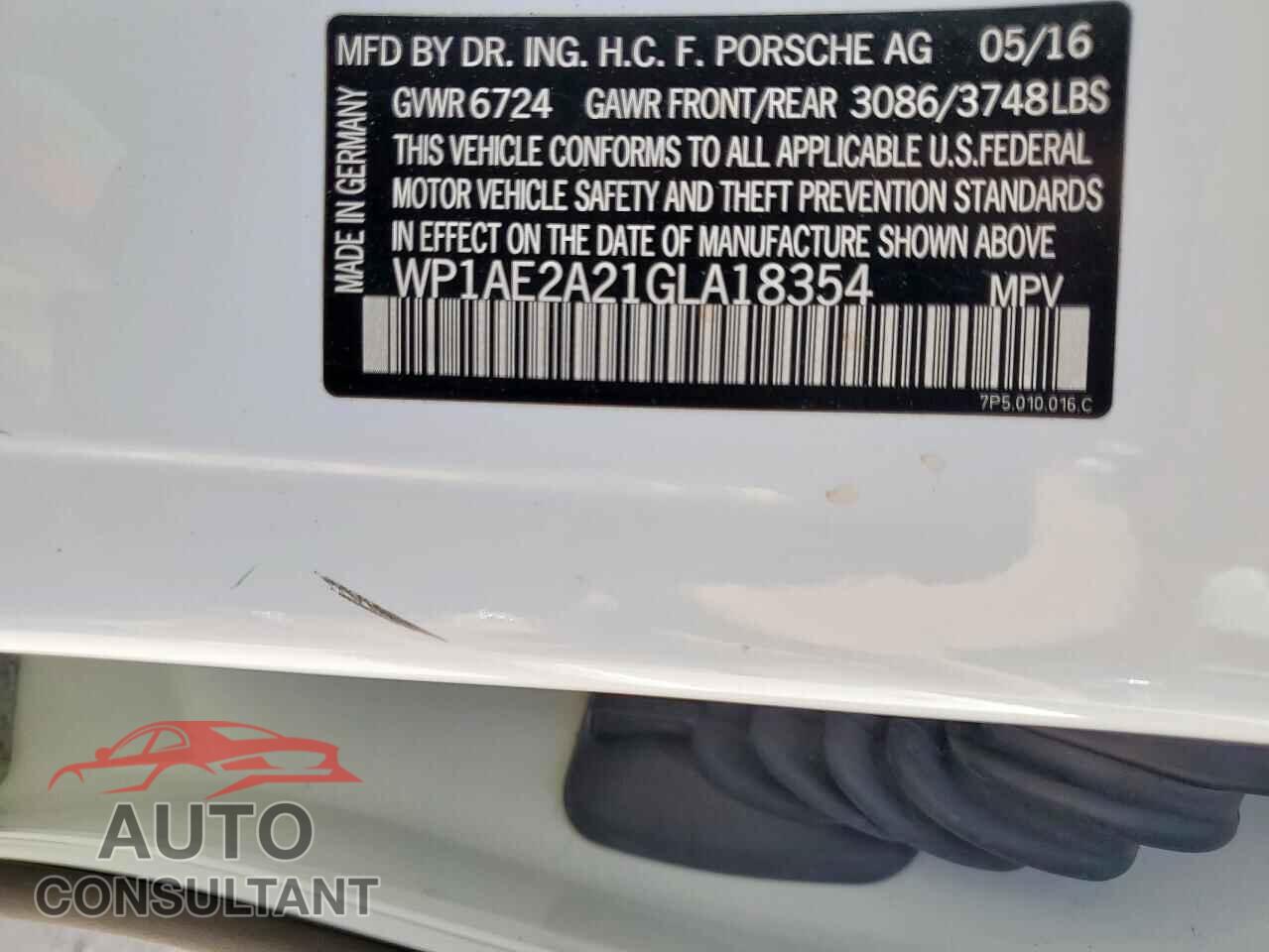 PORSCHE CAYENNE 2016 - WP1AE2A21GLA18354