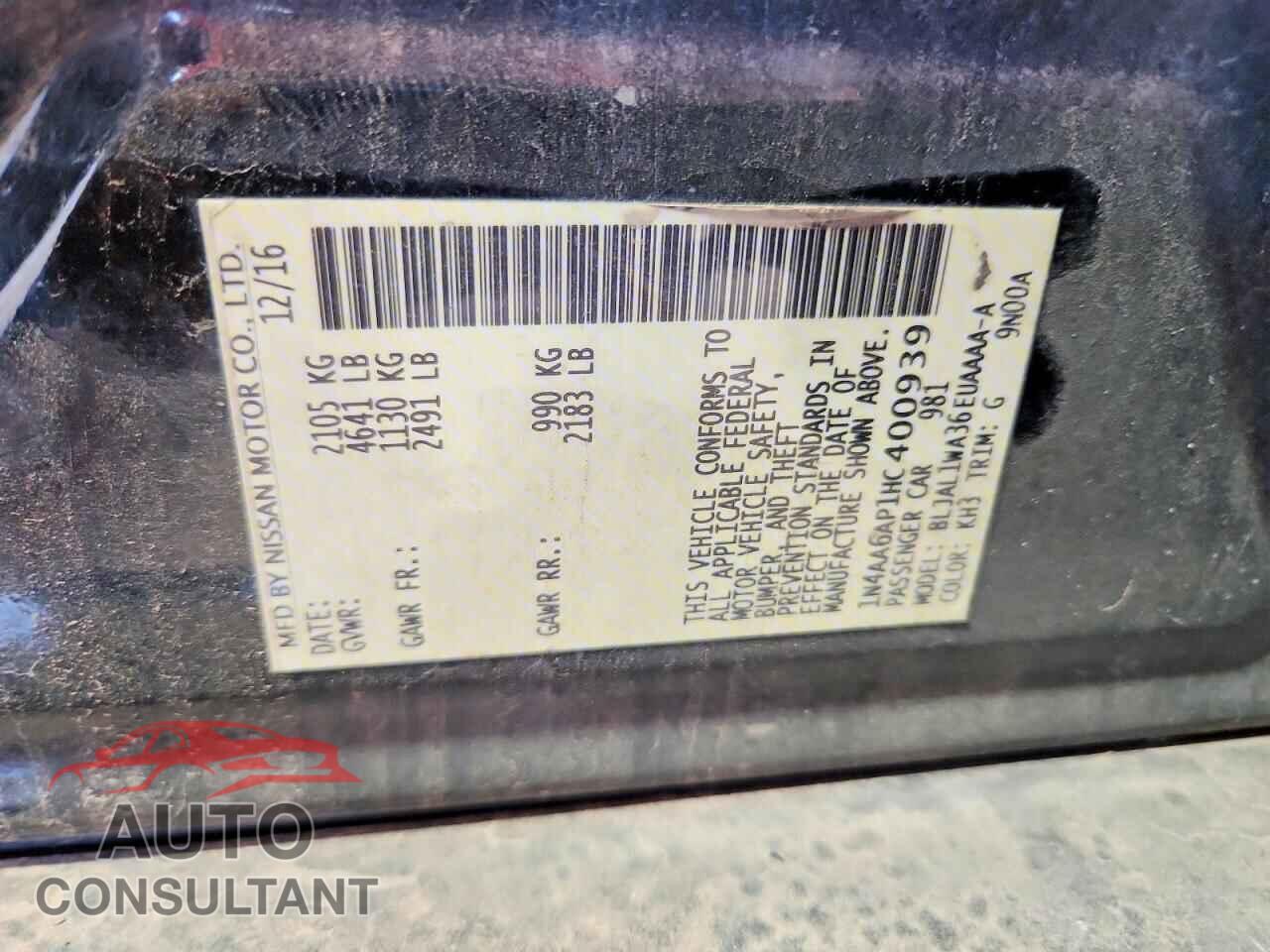 NISSAN MAXIMA 2017 - 1N4AA6AP1HC400939