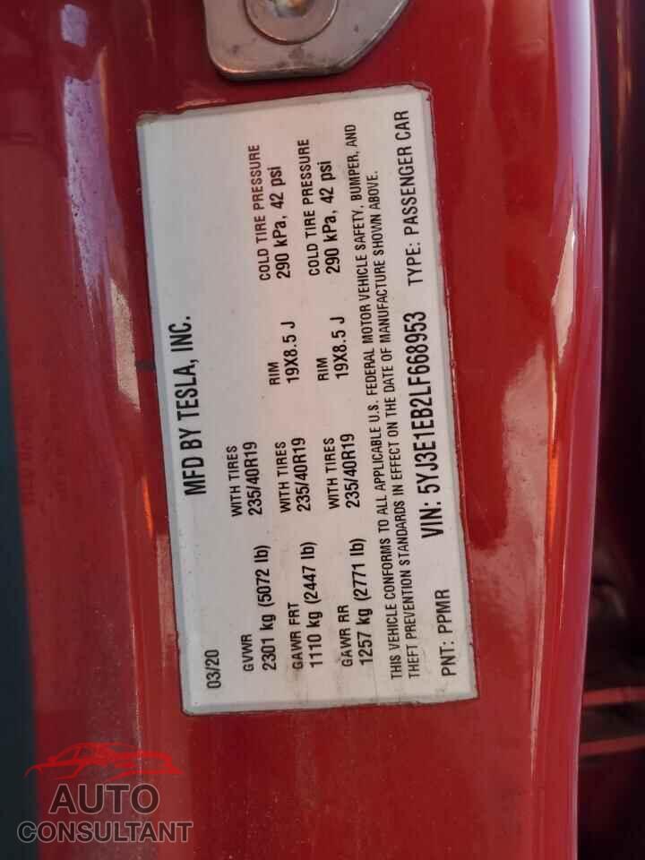 TESLA MODEL 3 2020 - 5YJ3E1EB2LF668953