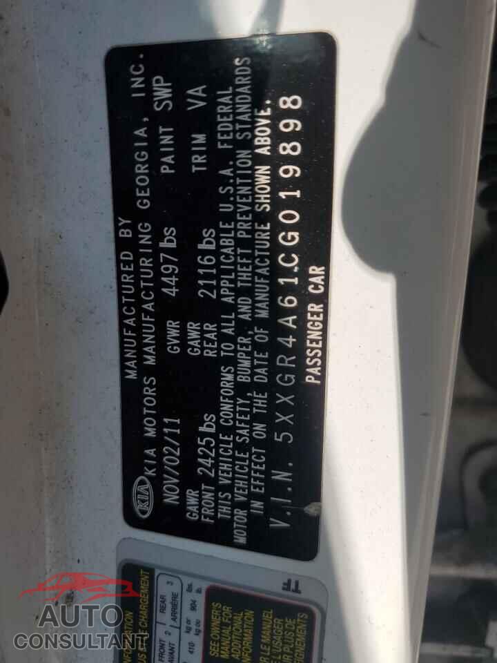 KIA OPTIMA 2012 - 5XXGR4A61CG019898
