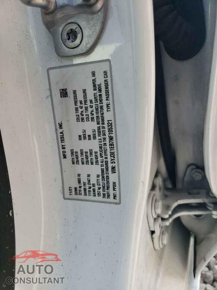 TESLA MODEL 3 2022 - 5YJ3E1EB7NF105321
