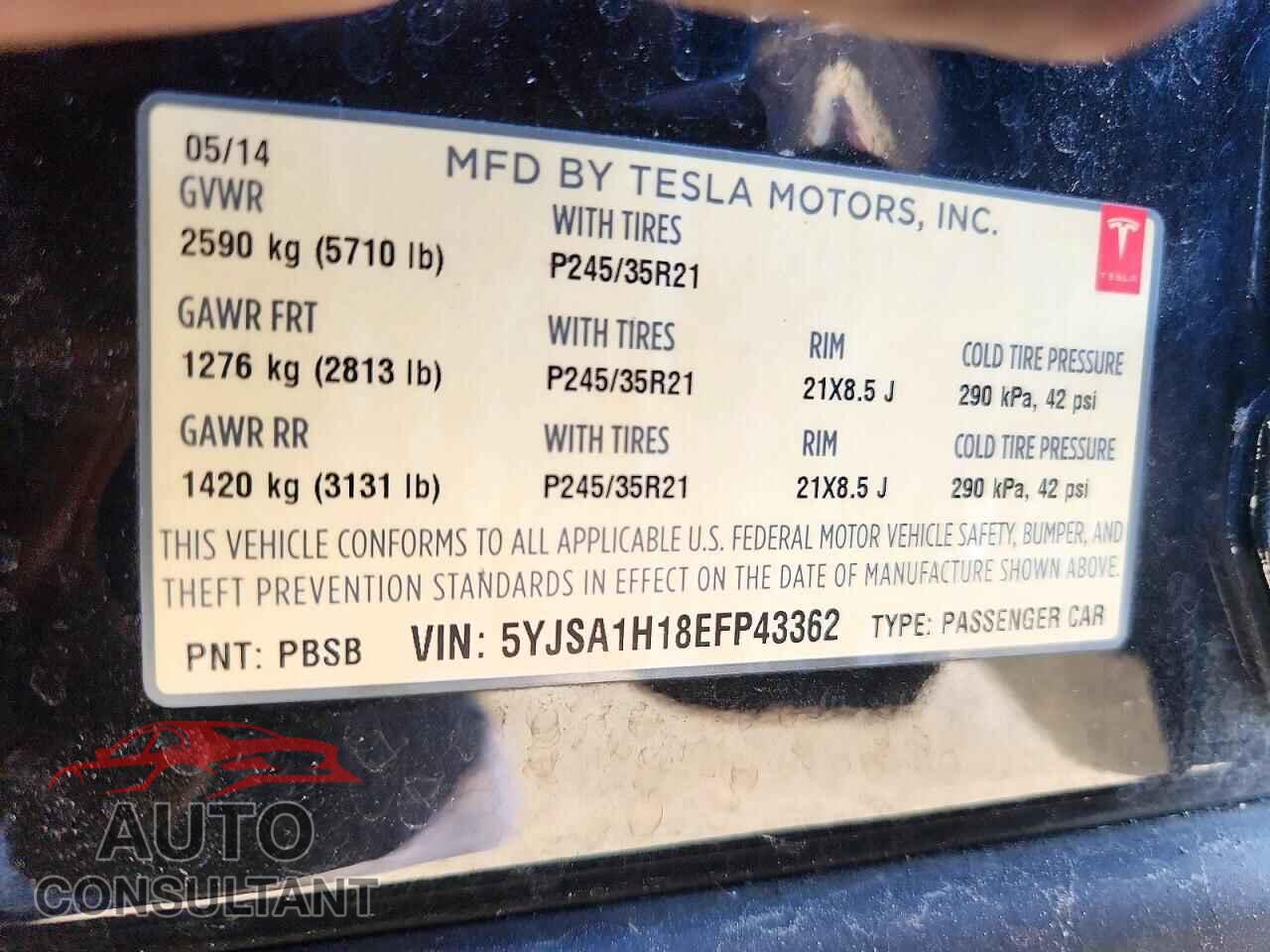 TESLA MODEL S 2014 - 5YJSA1H18EFP43362