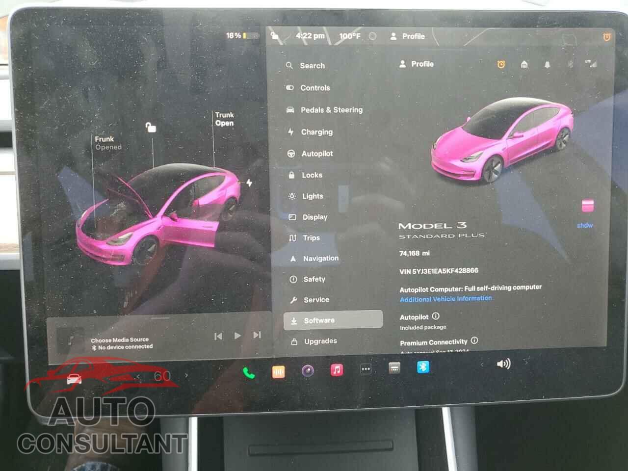 TESLA MODEL 3 2019 - 5YJ3E1EA5KF428866