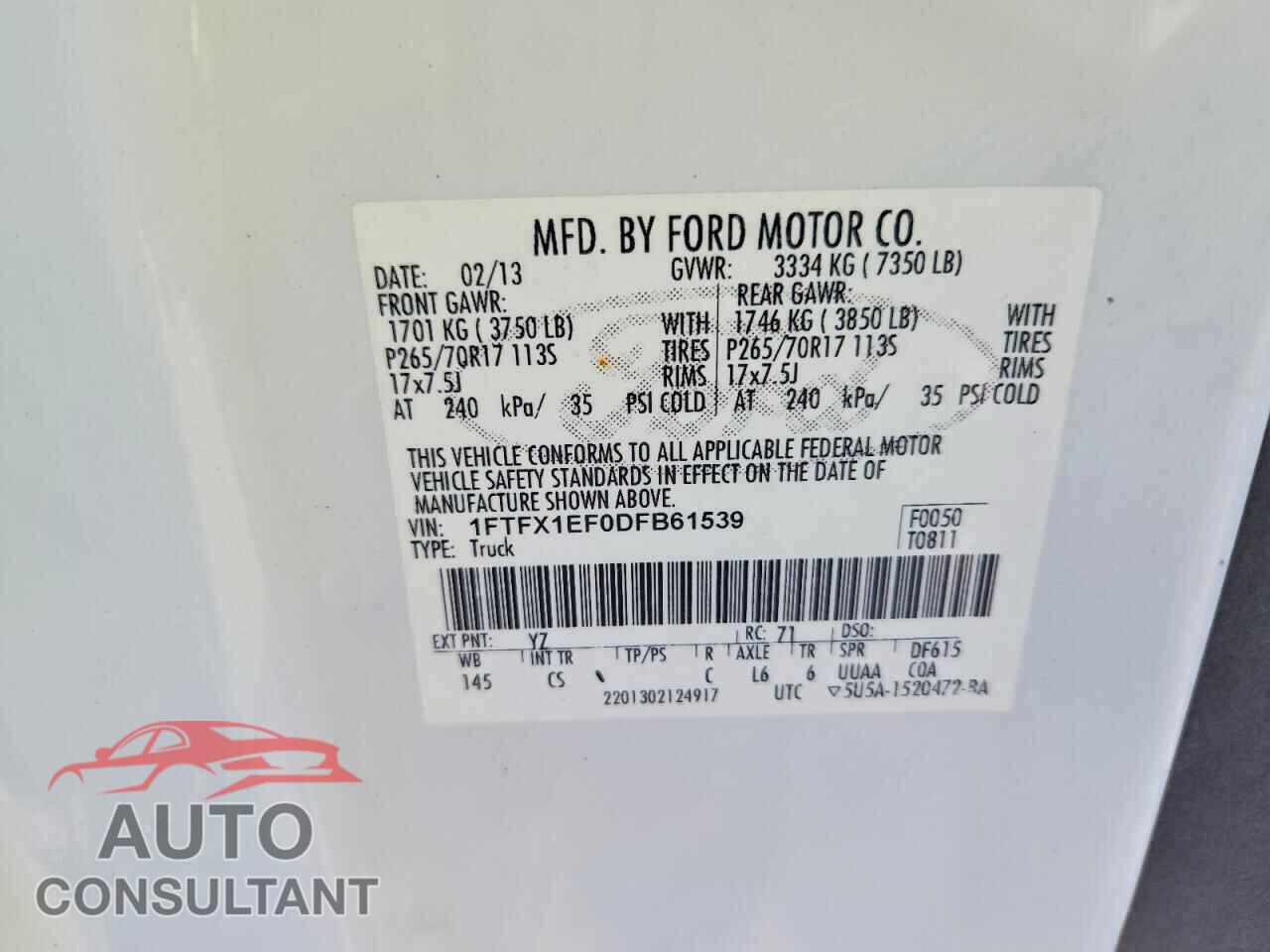 FORD F150 2013 - 1FTFX1EF0DFB61539