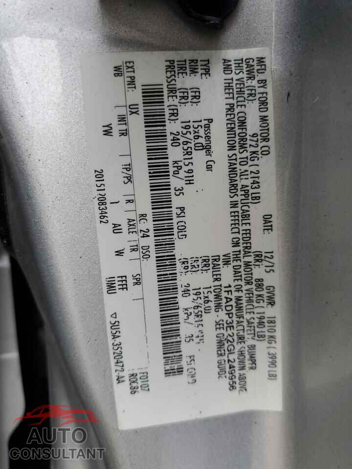 FORD FOCUS 2016 - 1FADP3E22GL249956