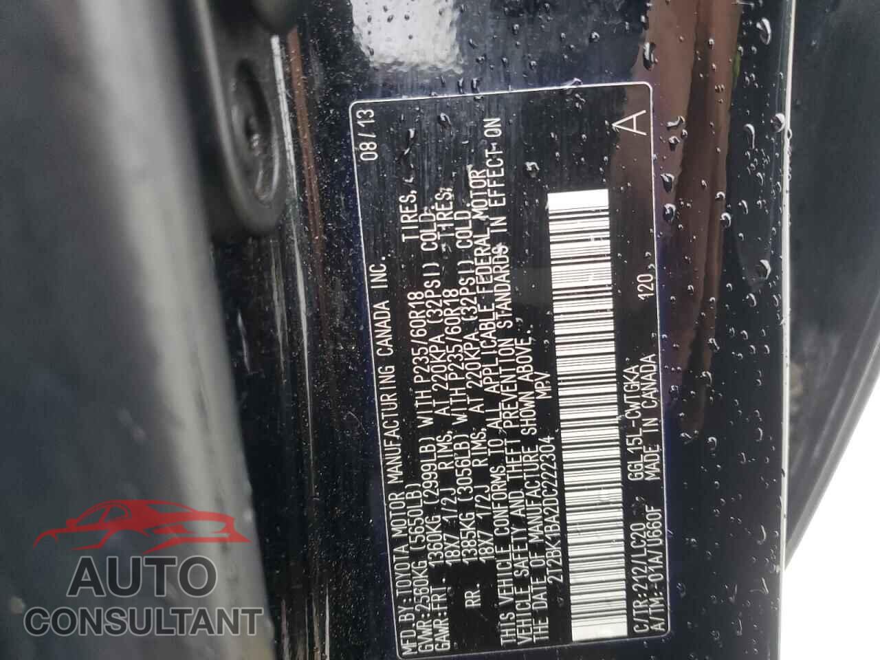 LEXUS RX350 2013 - 2T2BK1BA2DC222304