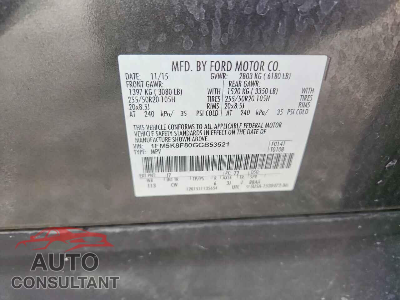 FORD EXPLORER 2016 - 1FM5K8F80GGB53521