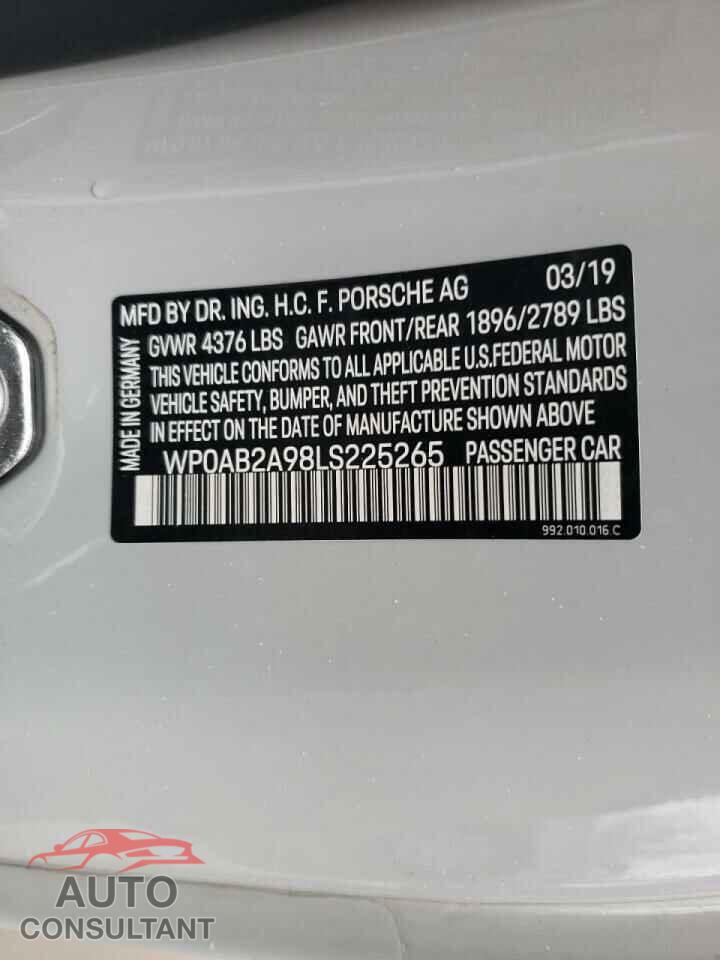 PORSCHE 911 2020 - WP0AB2A98LS225265