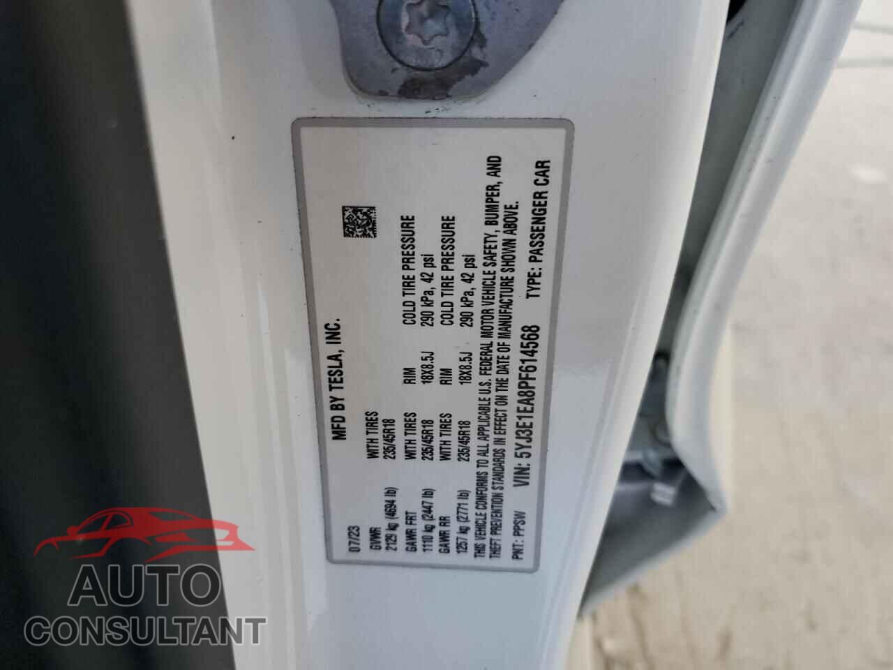 TESLA MODEL 3 2023 - 5YJ3E1EA8PF614568