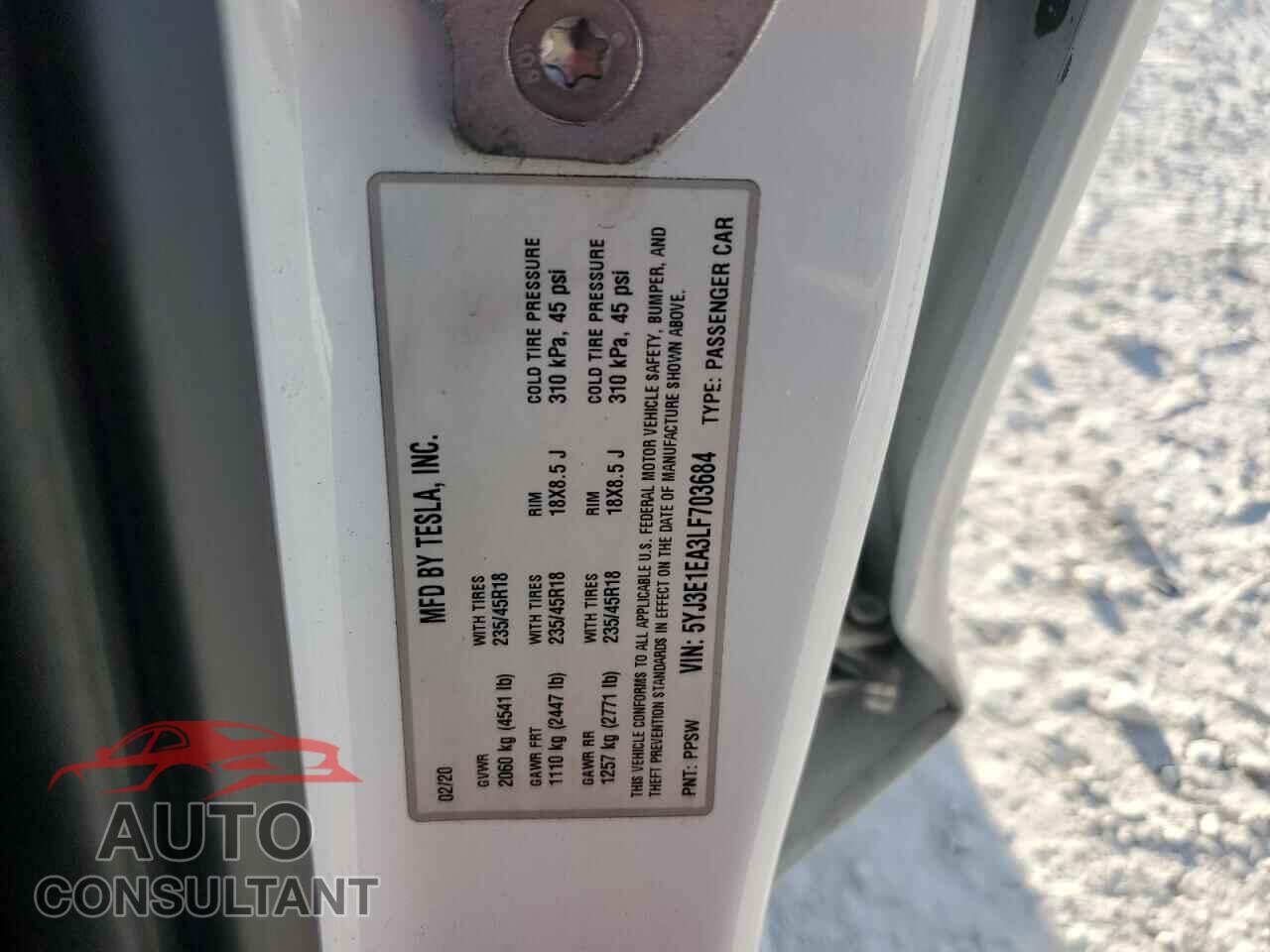 TESLA MODEL 3 2020 - 5YJ3E1EA3LF703684