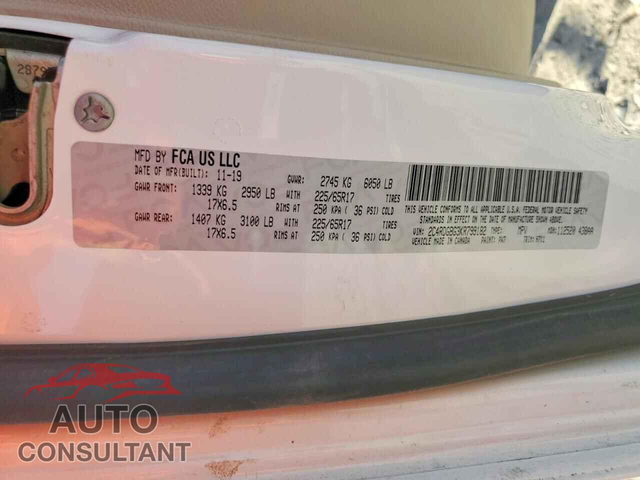 DODGE CARAVAN 2019 - 2C4RDGBG3KR799182