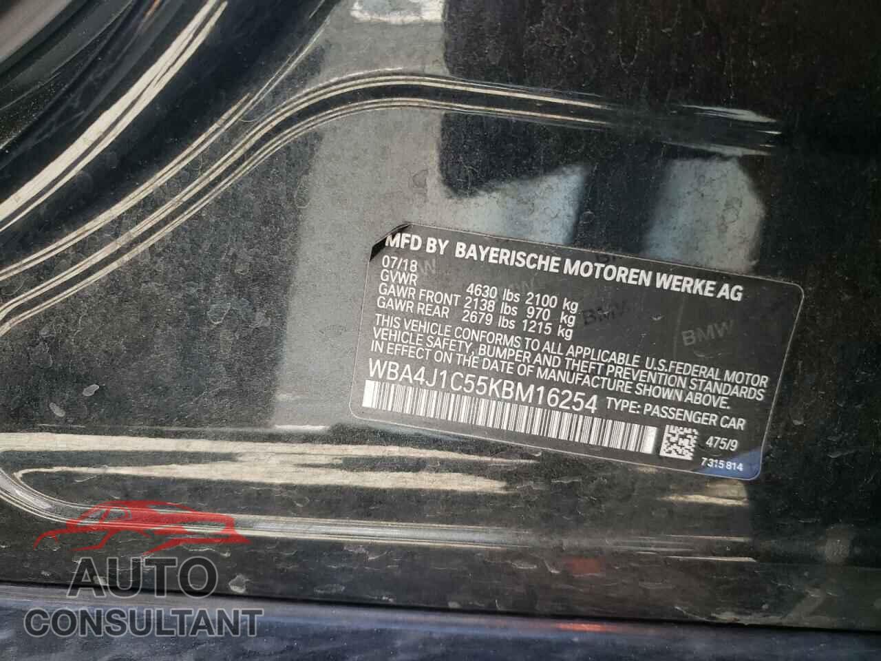 BMW 4 SERIES 2019 - WBA4J1C55KBM16254