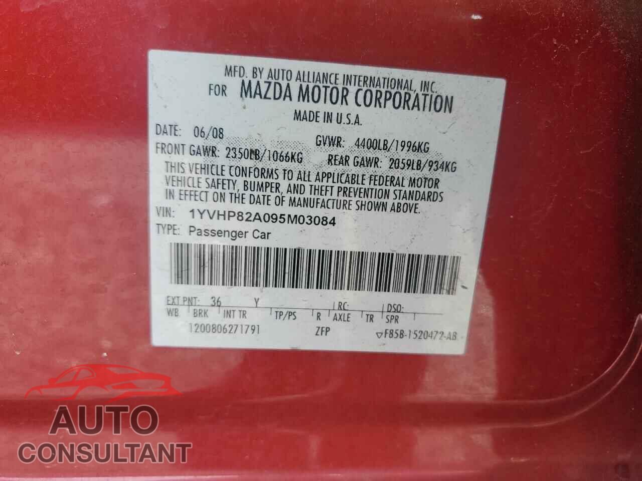 MAZDA 6 2009 - 1YVHP82A095M03084