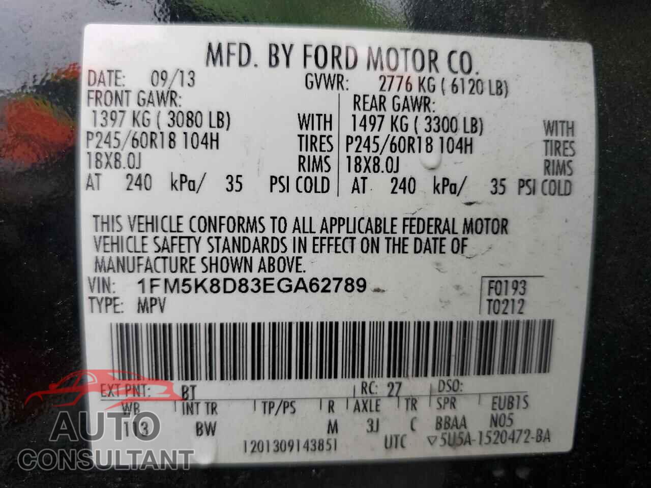 FORD EXPLORER 2014 - 1FM5K8D83EGA62789