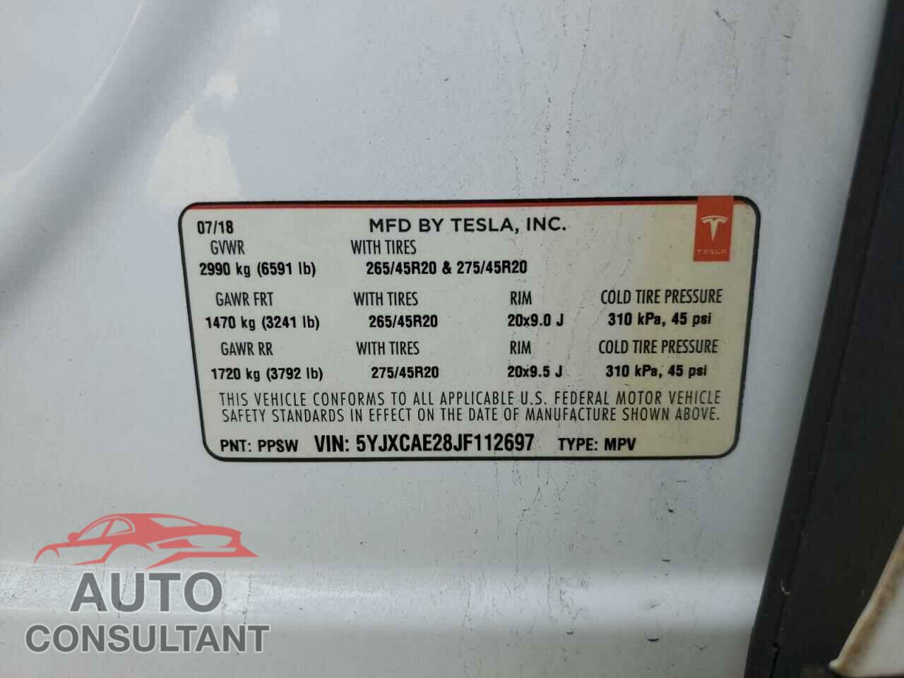 TESLA MODEL X 2018 - 5YJXCAE28JF112697