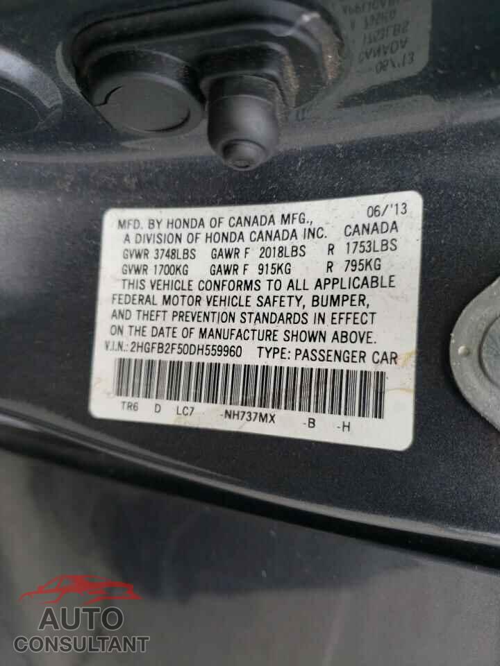 HONDA CIVIC 2013 - 2HGFB2F50DH559960