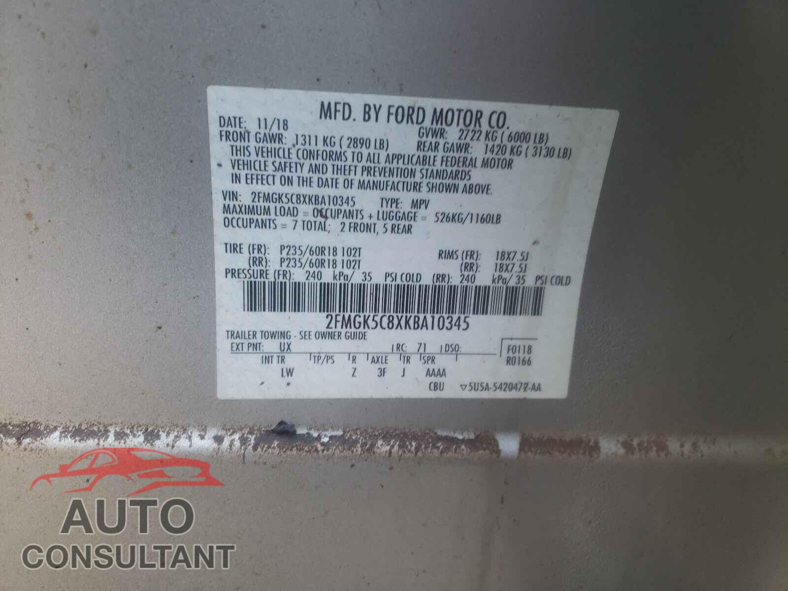 FORD FLEX 2019 - 2FMGK5C8XKBA10345