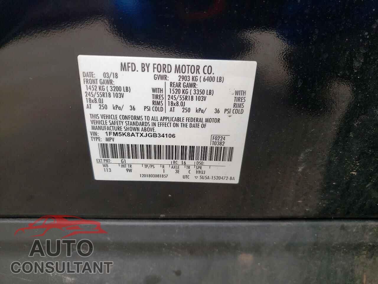 FORD EXPLORER 2018 - 1FM5K8ATXJGB34106