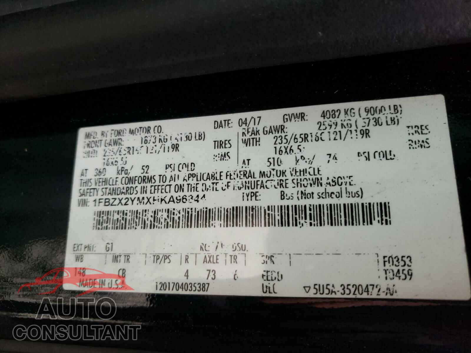 FORD TRANSIT CO 2017 - 1FBZX2YMXHKA96844
