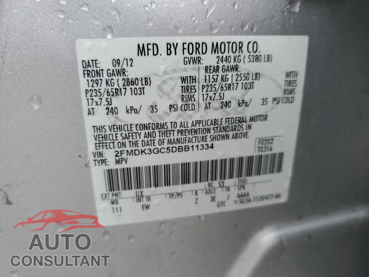 FORD EDGE 2013 - 2FMDK3GC5DBB11334