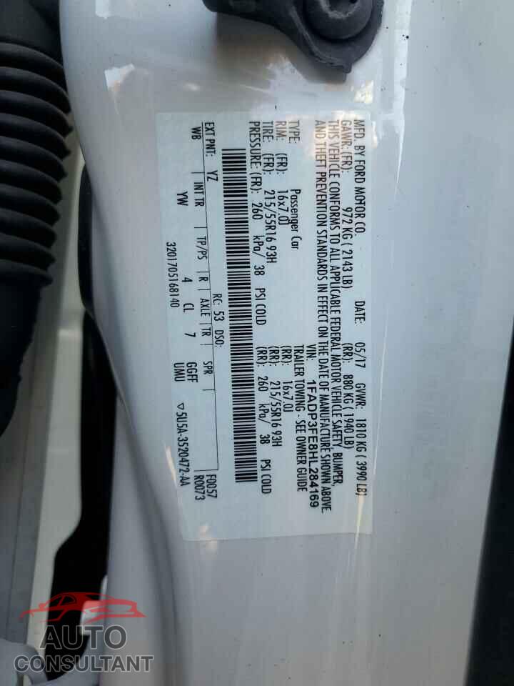 FORD FOCUS 2017 - 1FADP3FE8HL284169