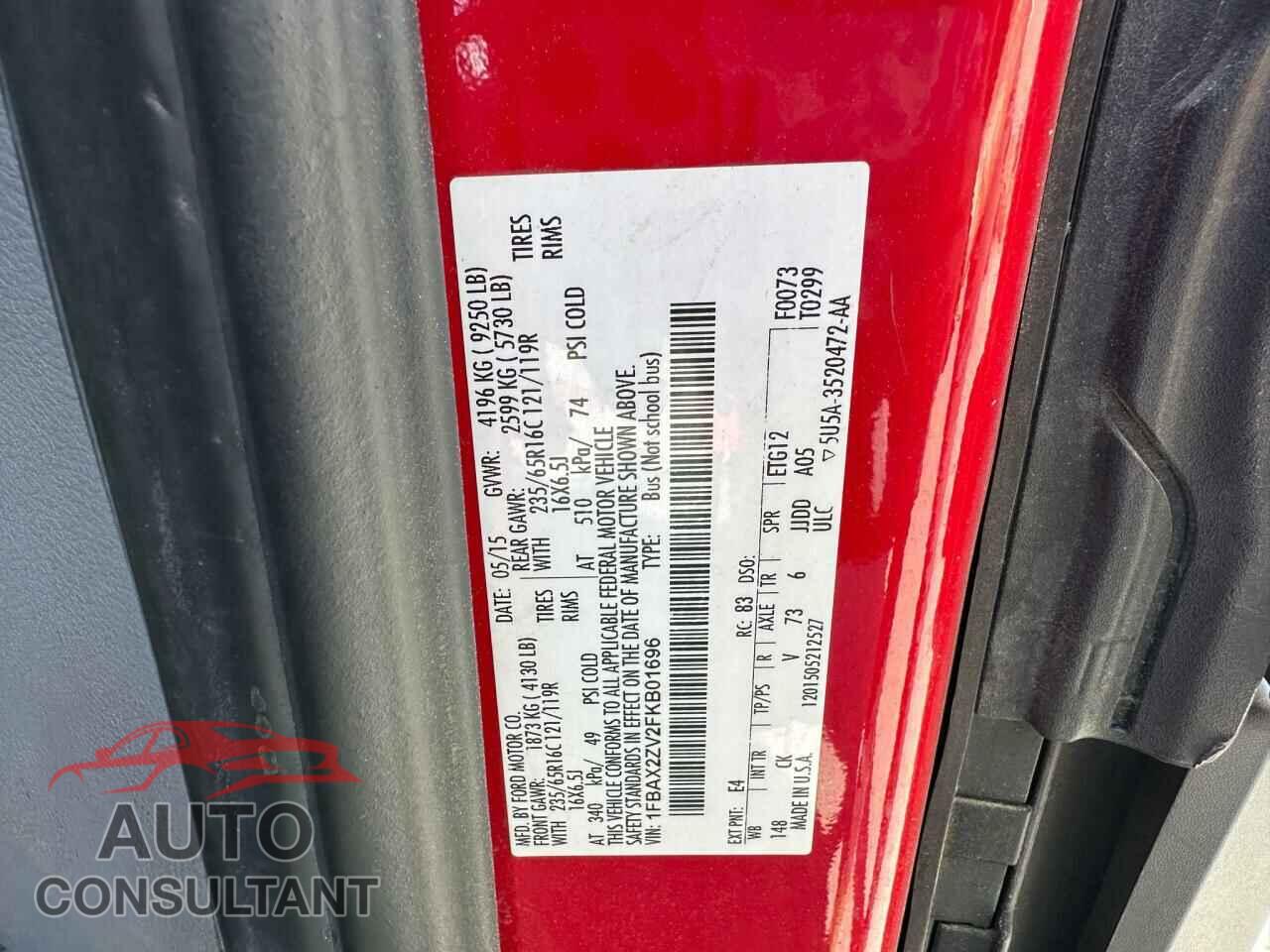 FORD TRANSIT 2015 - 1FBAX2ZV2FKB01696
