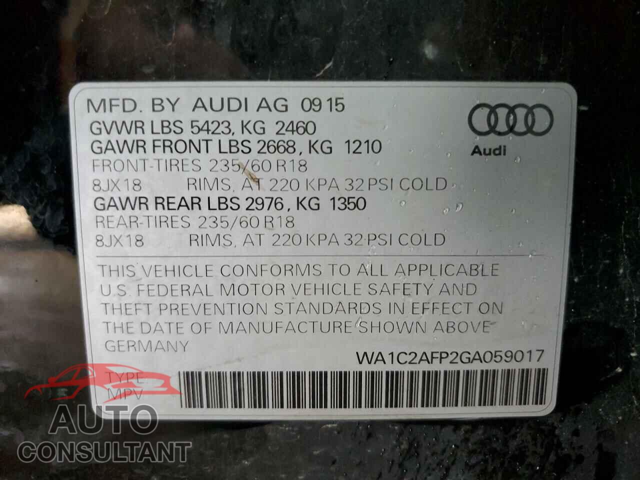 AUDI Q5 2016 - WA1C2AFP2GA059017