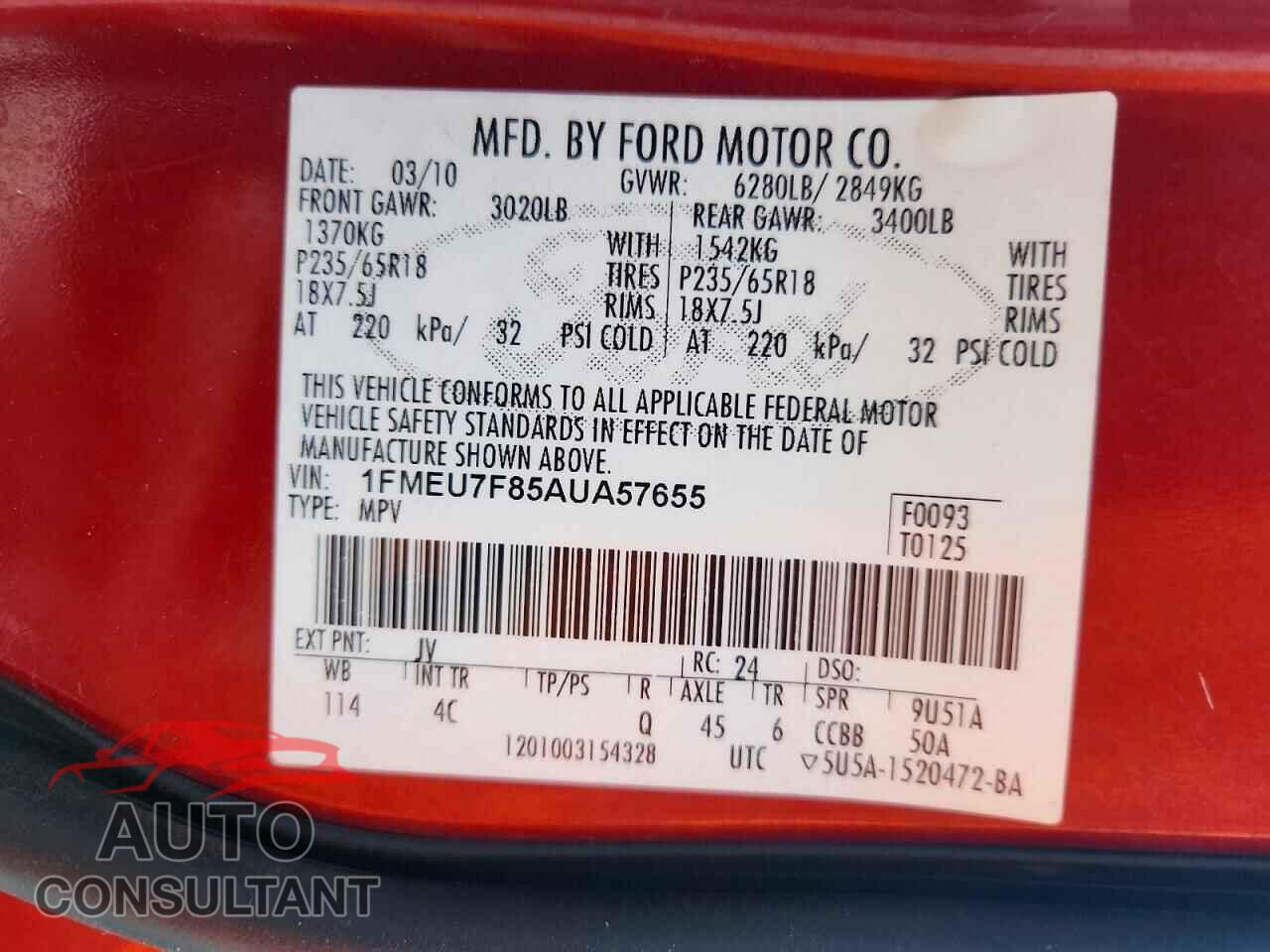 FORD EXPLORER 2010 - 1FMEU7F85AUA57655