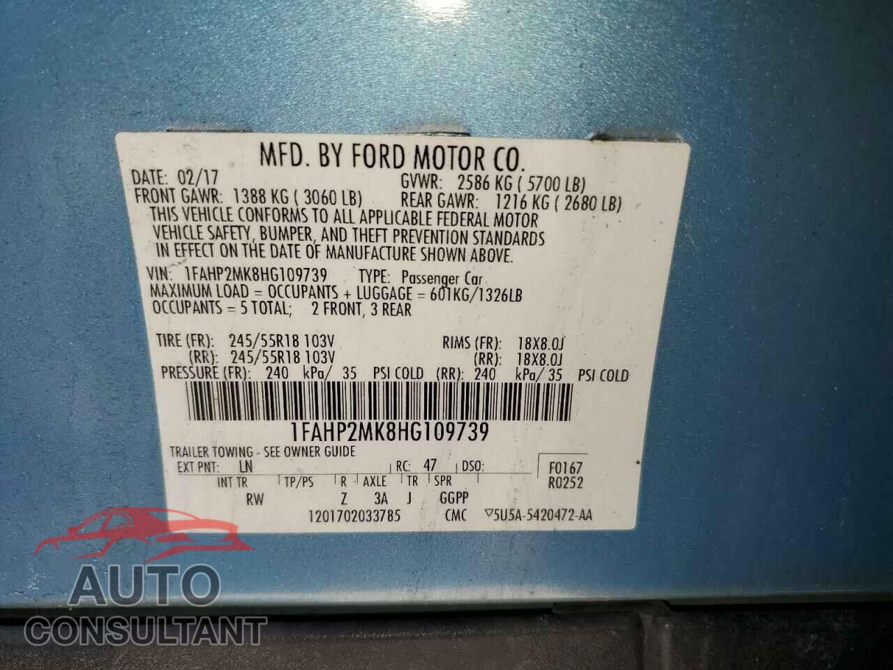 FORD TAURUS 2017 - 1FAHP2MK8HG109739