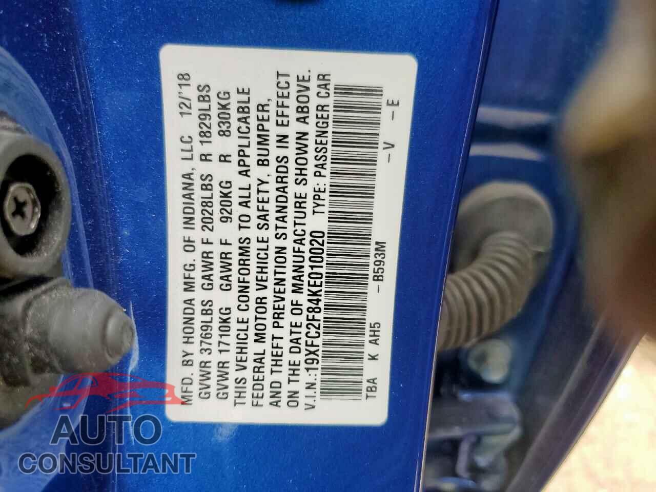 HONDA CIVIC 2019 - 19XFC2F84KE010020