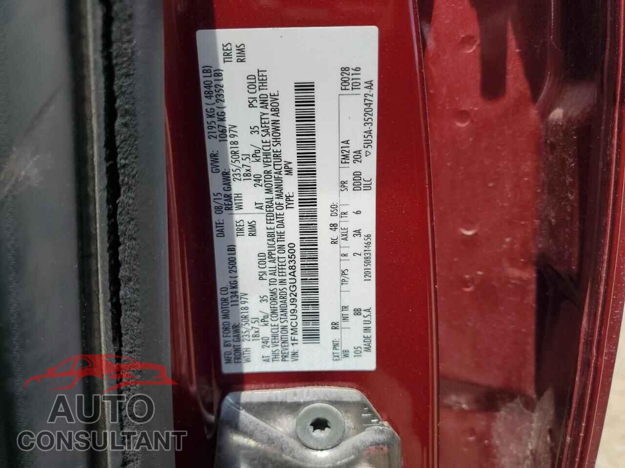 FORD ESCAPE 2016 - 1FMCU9J92GUA83500