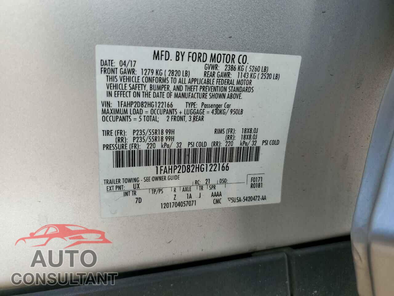 FORD TAURUS 2017 - 1FAHP2D82HG122166