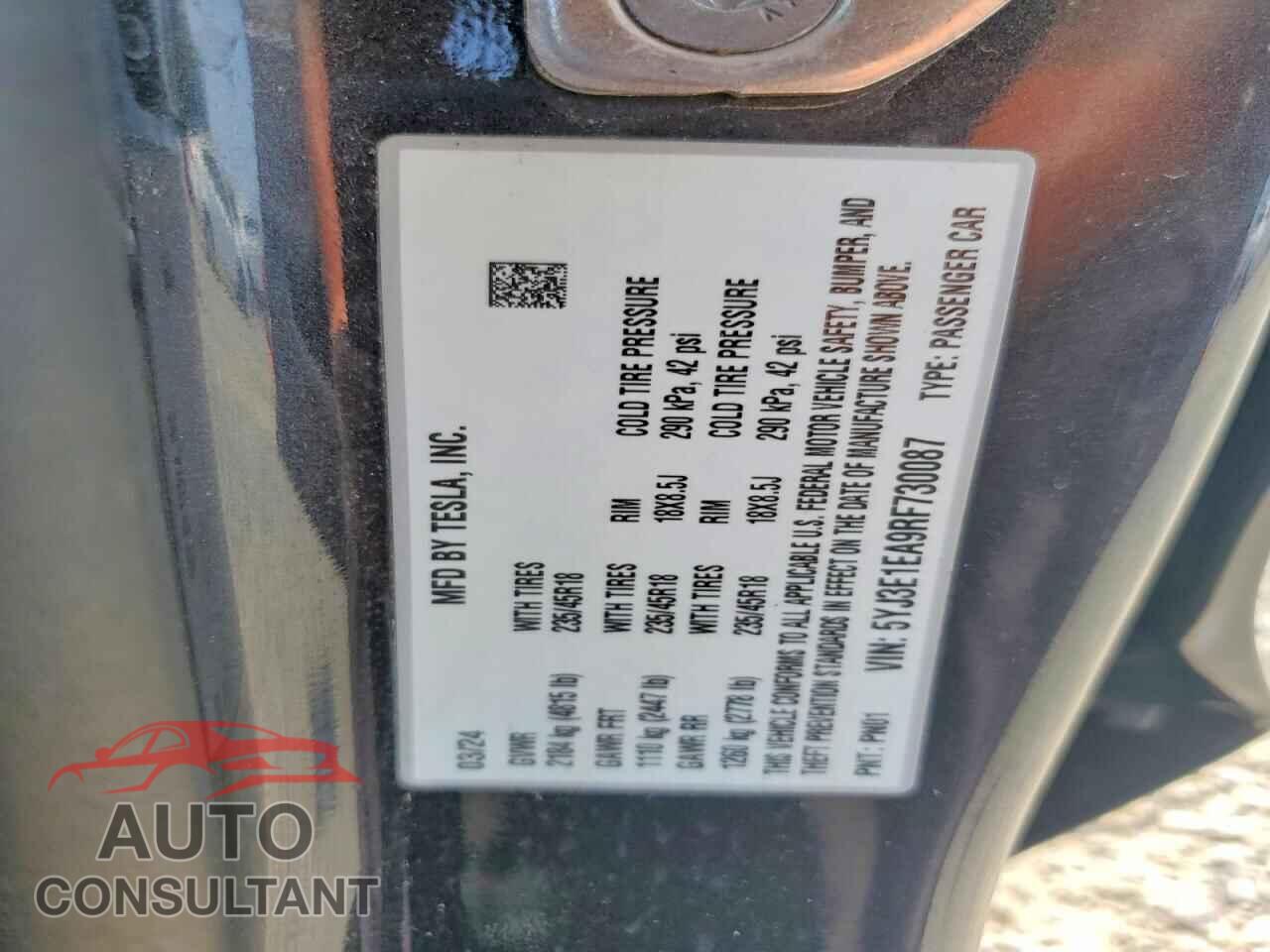 TESLA MODEL 3 2024 - 5YJ3E1EA9RF730087