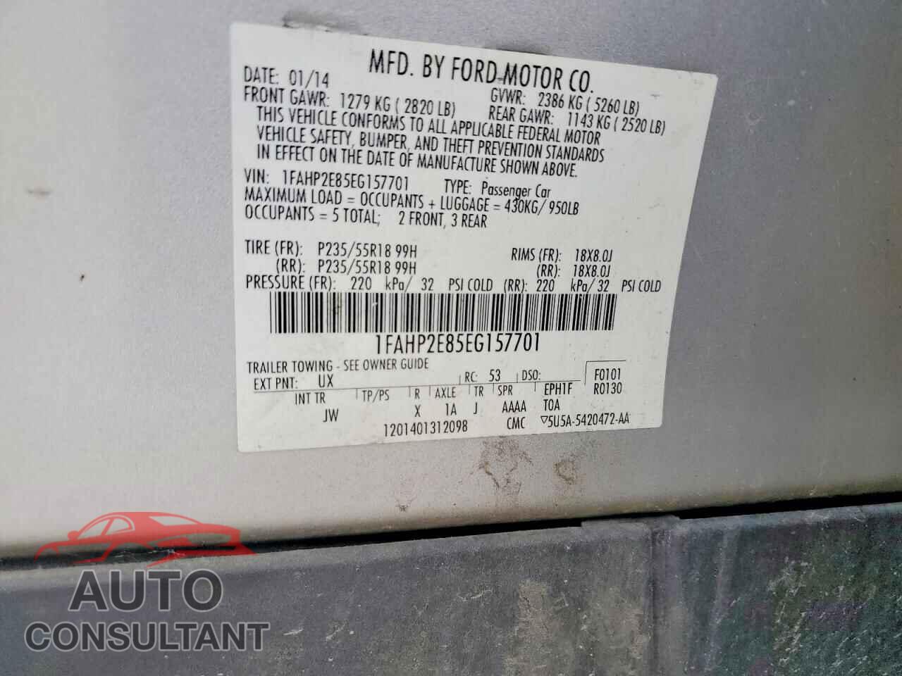 FORD TAURUS 2014 - 1FAHP2E85EG157701