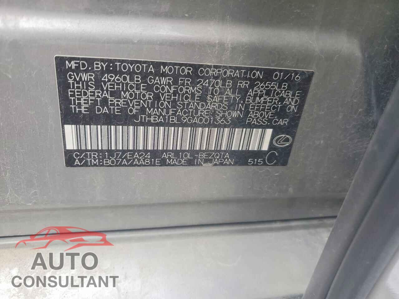 LEXUS GS200 2016 - JTHBA1BL9GA001363