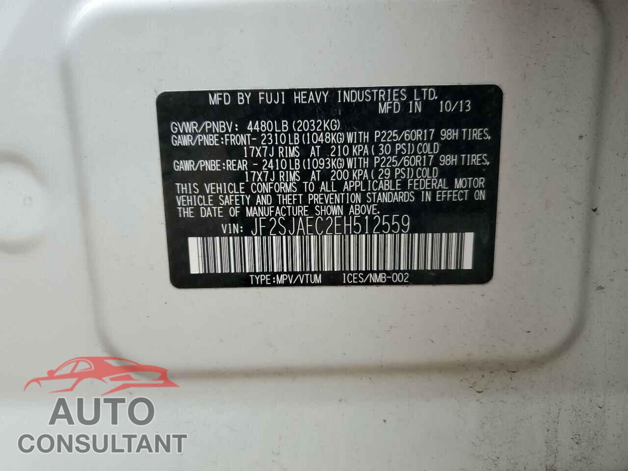 SUBARU FORESTER 2014 - JF2SJAEC2EH512559