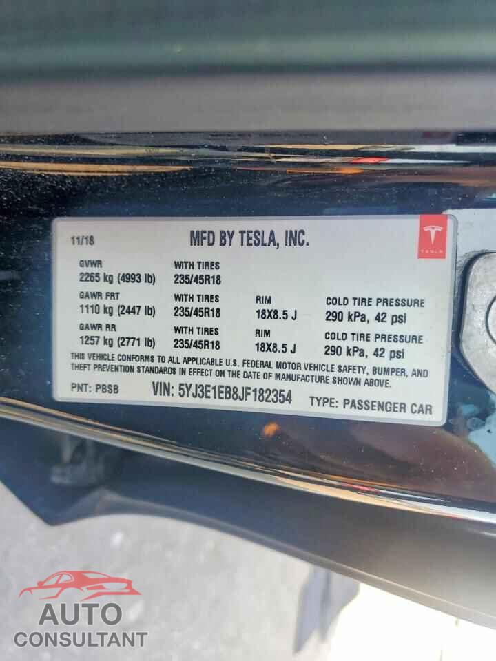 TESLA MODEL 3 2018 - 5YJ3E1EB8JF182354