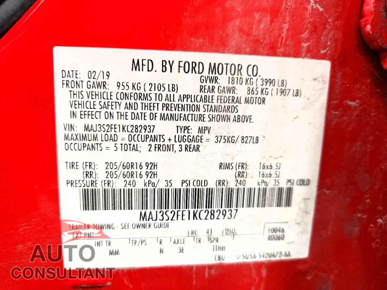 FORD ECOSPORT 2019 - MAJ3S2FE1KC282937