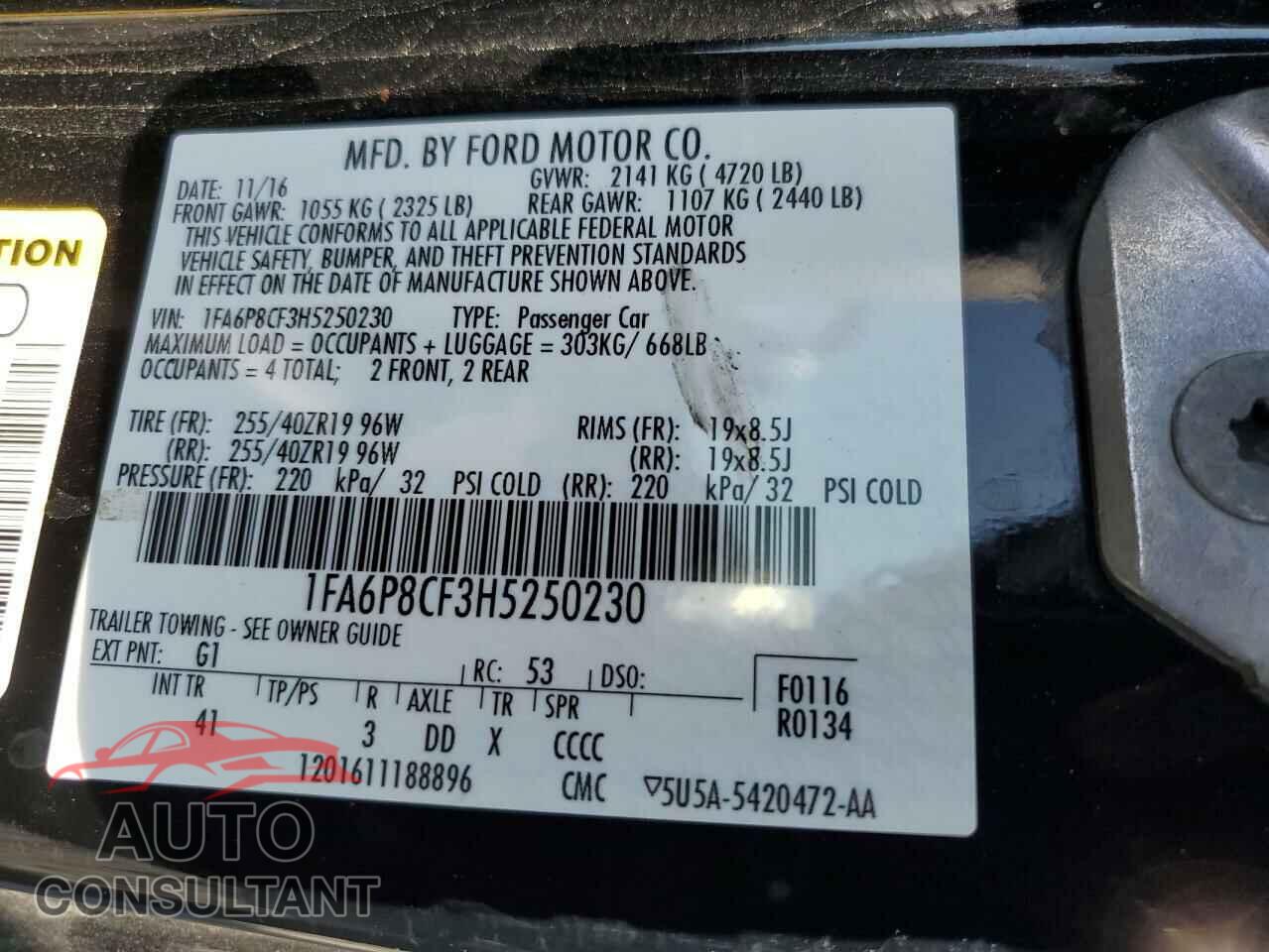 FORD MUSTANG 2017 - 1FA6P8CF3H5250230